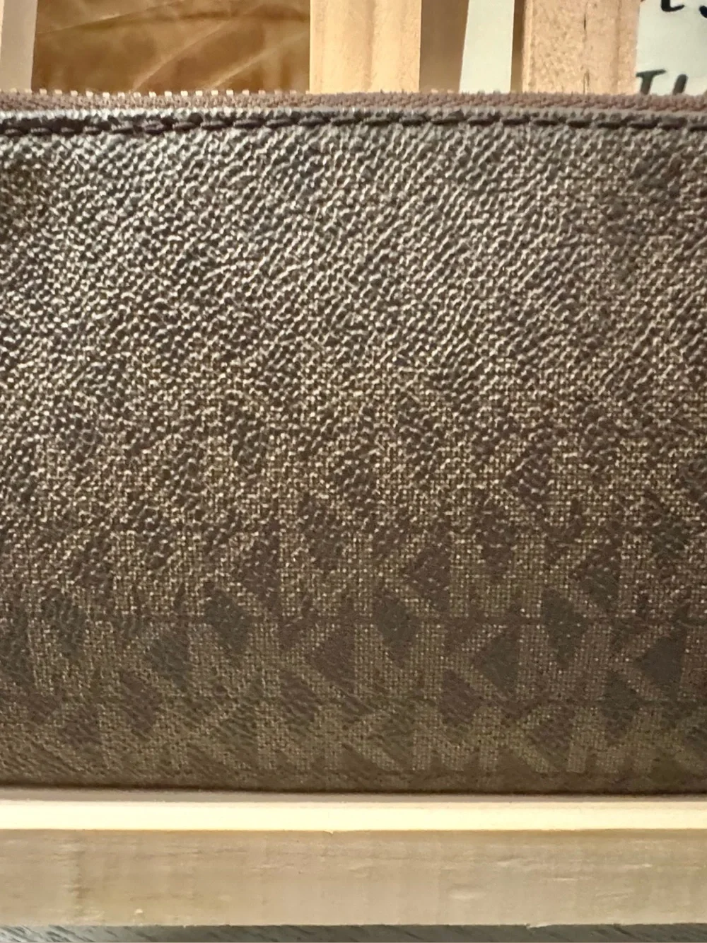 Michael Kors Signature Brown Logo Wristlet Zip Pouch